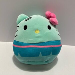 Squishmallows Mint Green Hello Kitty-Style Plush with Pink Bow. NEW